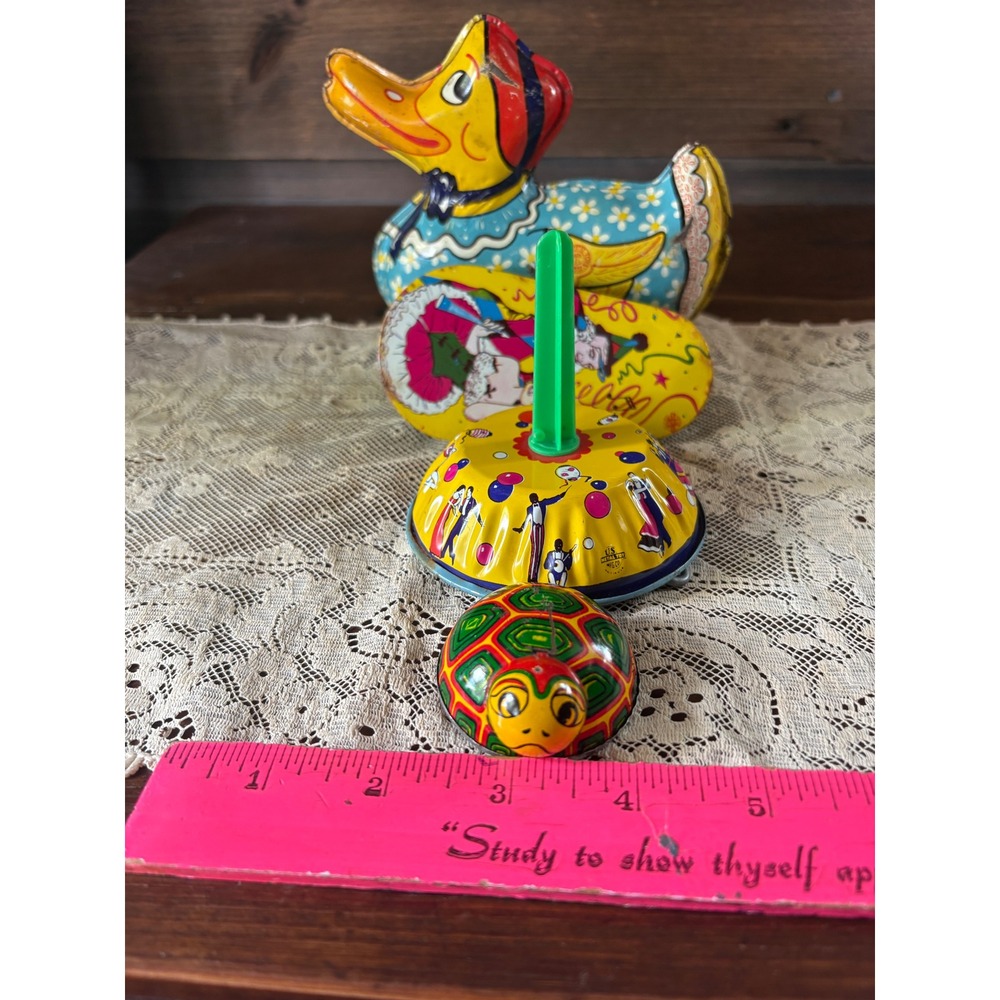 Tin Toys Wind Up Duck Turtle Party NO KEY Lot of 4 Parts or Decor READ Vintage - Picture 2 of 16